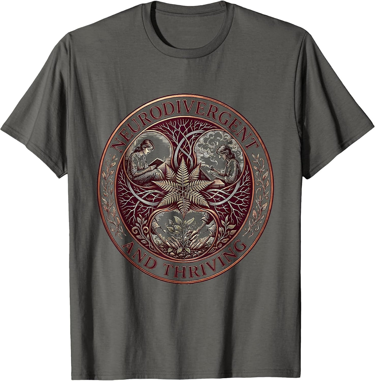 Neurodivergent and Thriving Awareness Design T-Shirt - Asphalt Grey