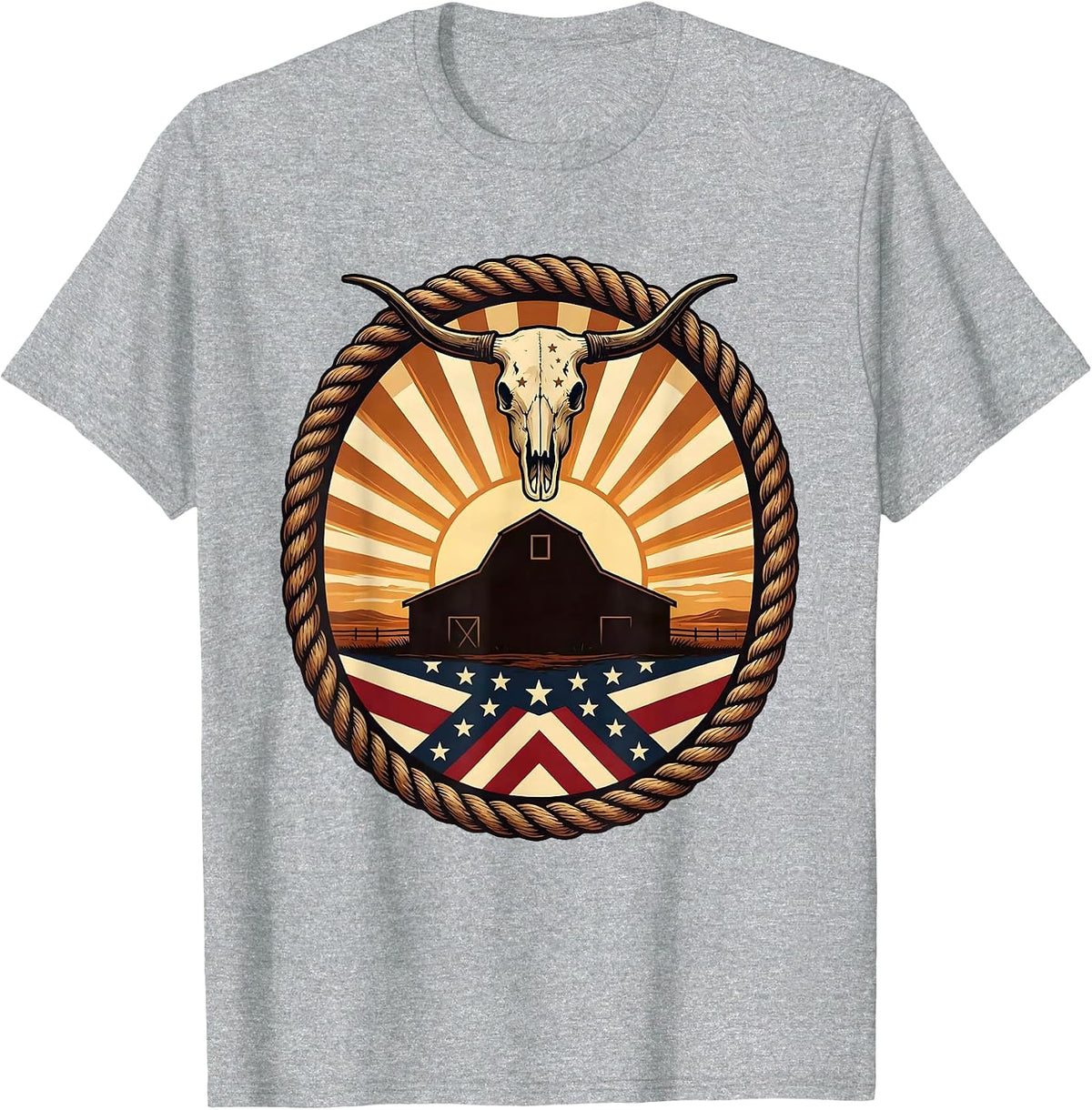 Men's Barn Silhouette Prairie Sunset Graphic T-Shirt - Heather Grey