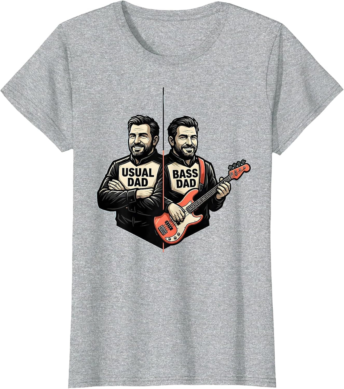 Women's USUAL DAD BASS DAD Funny Guitar Father Musician Humor T-Shirt - Heather Grey