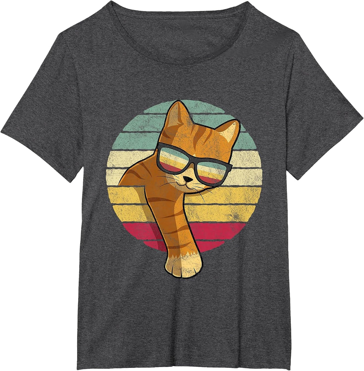 Retro Tabby Cat - Funny Orange Cat Sunglasses T-Shirt - Dark Heather Grey