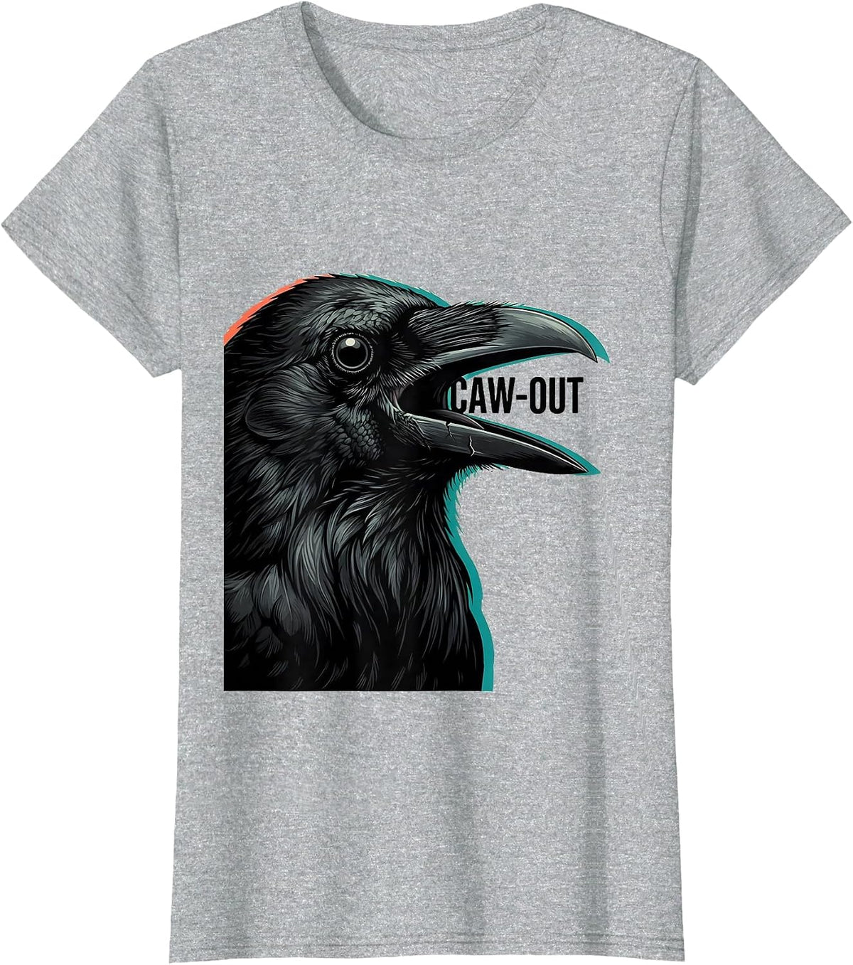 CAW-OUT Funny Crow Bird Pun Meme Humor Graphic T-Shirt - Heather Grey