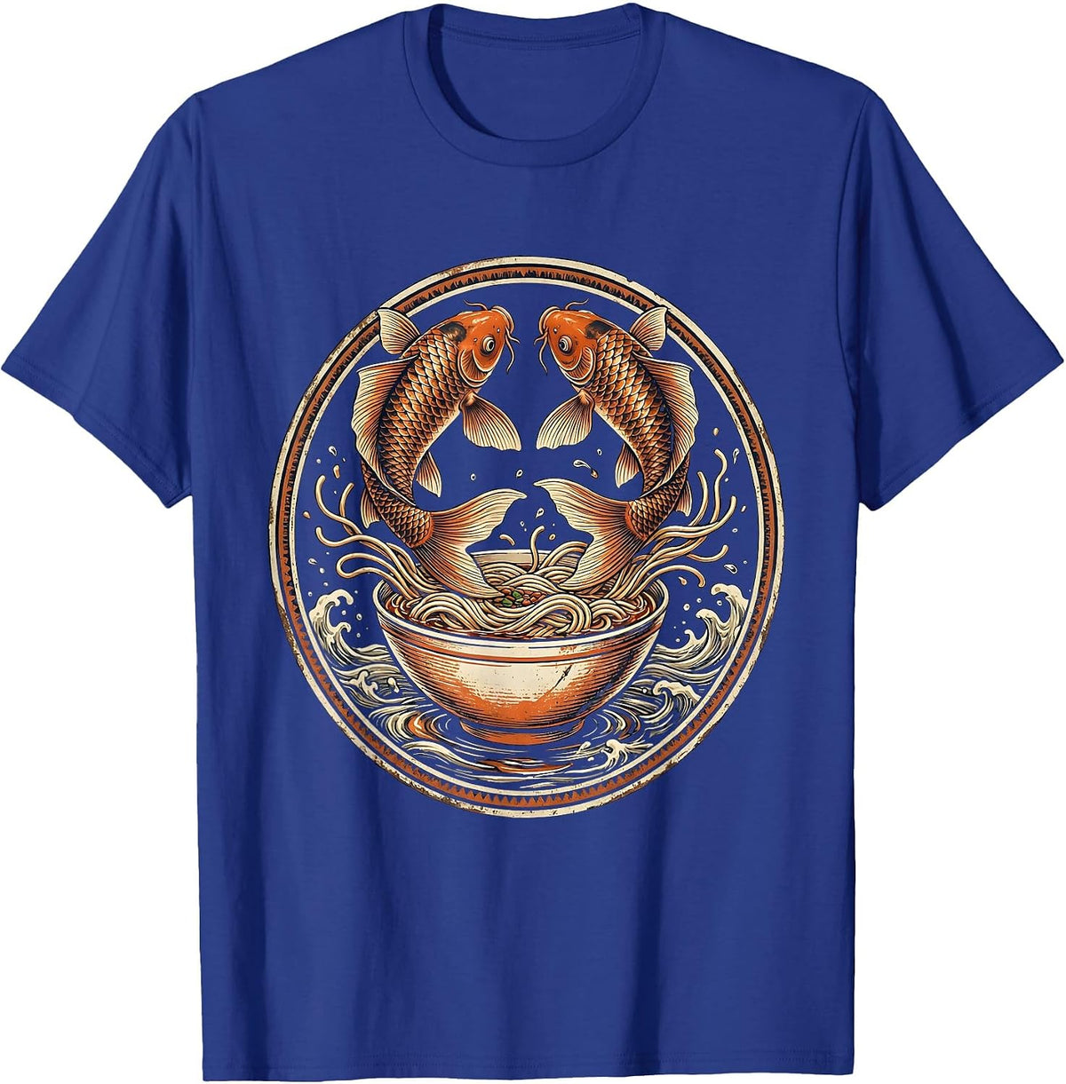 Men's Koi Fish Leaping From Noodle Bowl Graphic T-Shirt - Royal Blue