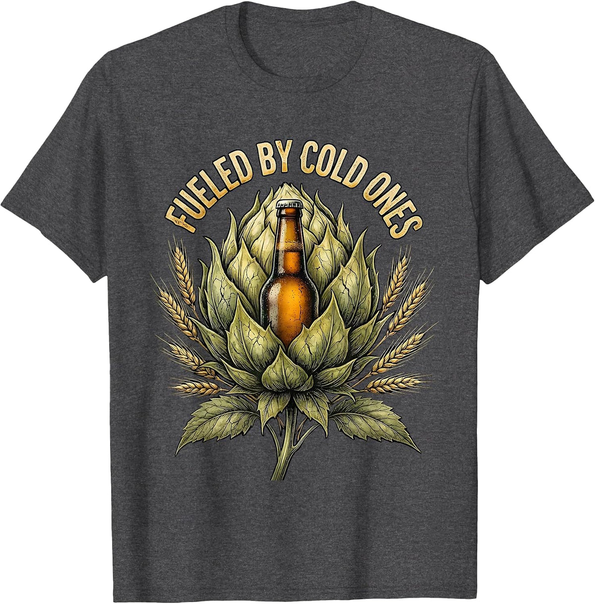 Fueled By Cold Ones Beer Lover Design T-Shirt - Dark Heather Grey