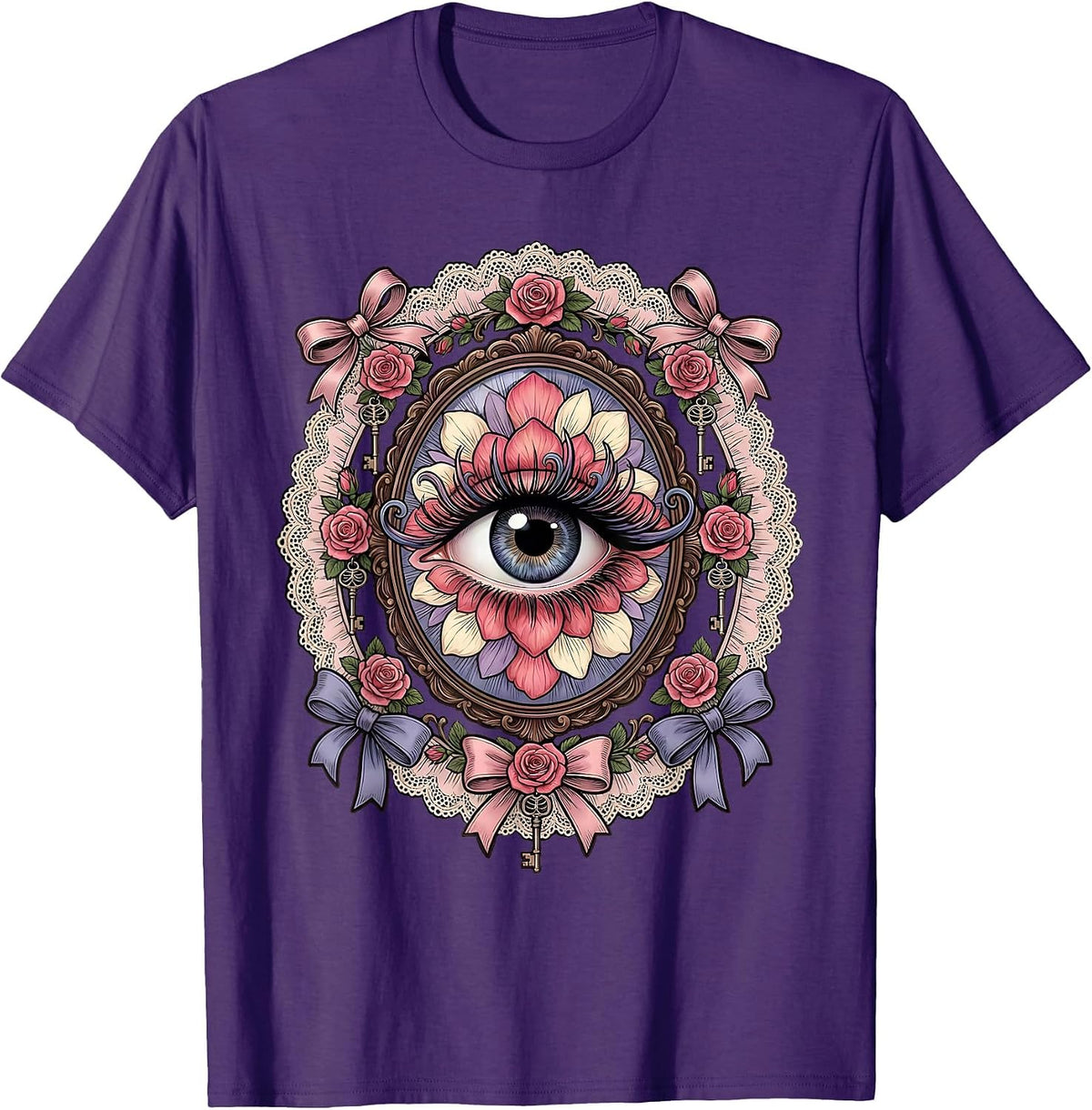 Men's Bold Eye Long Lashes Graphic Tee Gigi Design T-Shirt - Purple