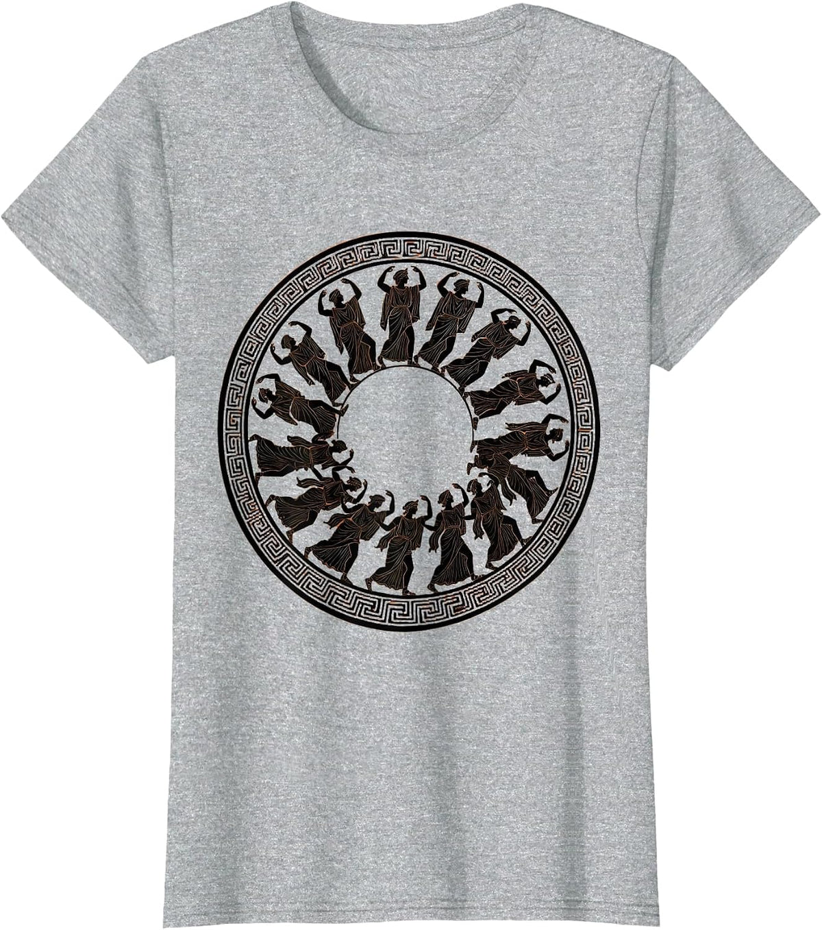 Ancient Greek Pottery Dancers Illustration T-Shirt - Heather Grey