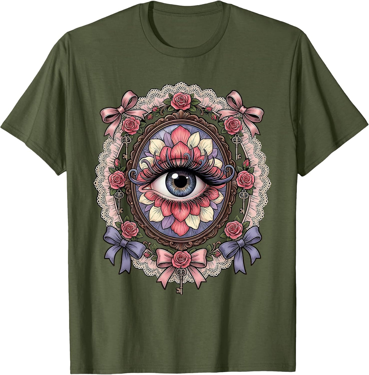 Men's Bold Eye Long Lashes Graphic Tee Gigi Design T-Shirt - Olive Green