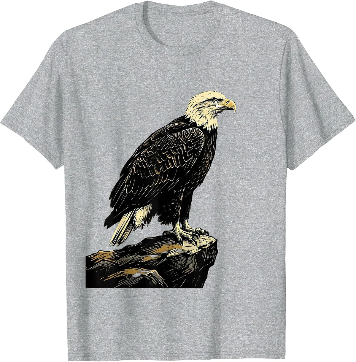 Men's Bald Eagle Linocut Wildlife Bird Lover Gift T-Shirt - Heather Grey