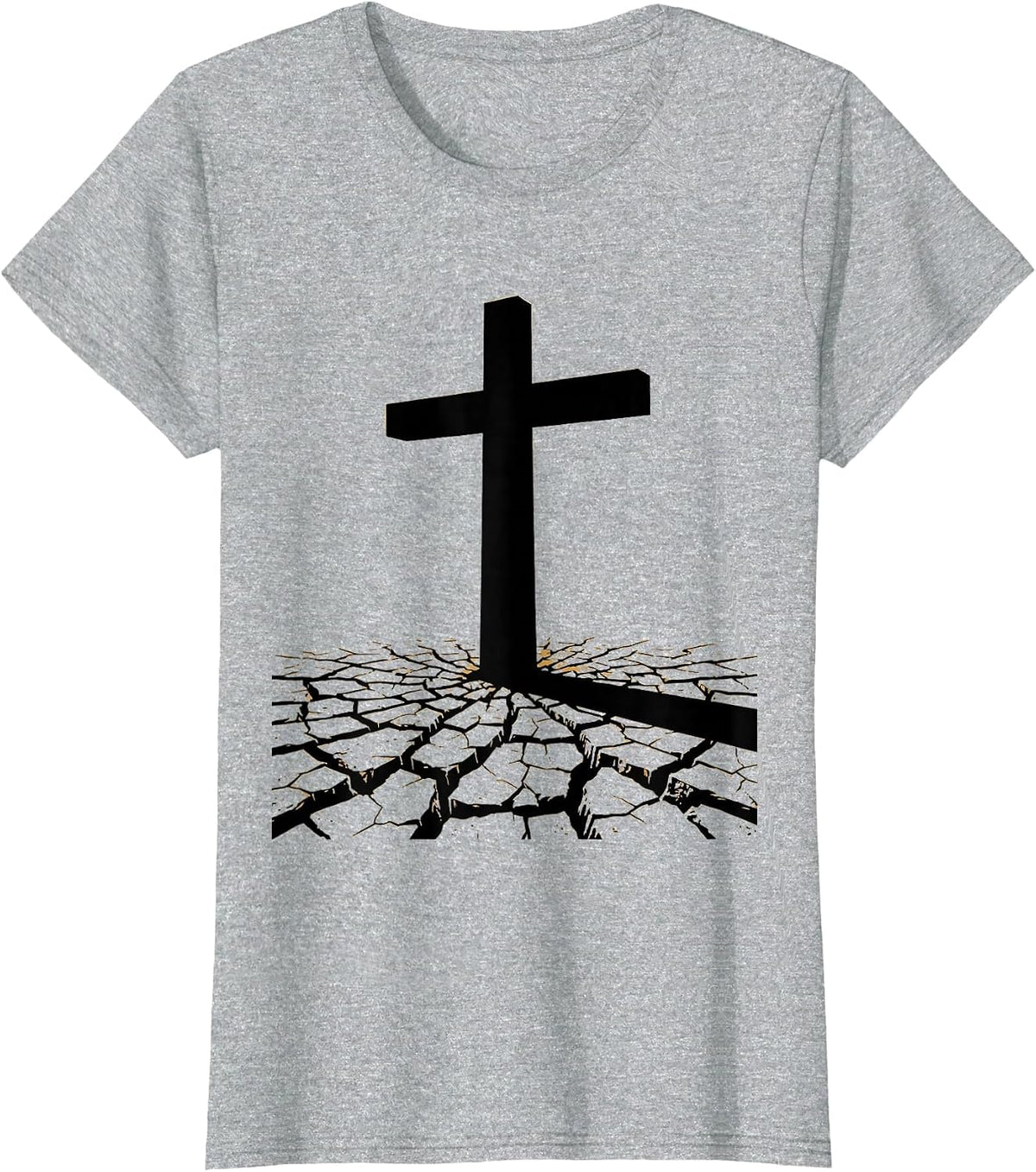Cross Shadow on Cracked Earth Christian Graphic T-Shirt - Heather Grey