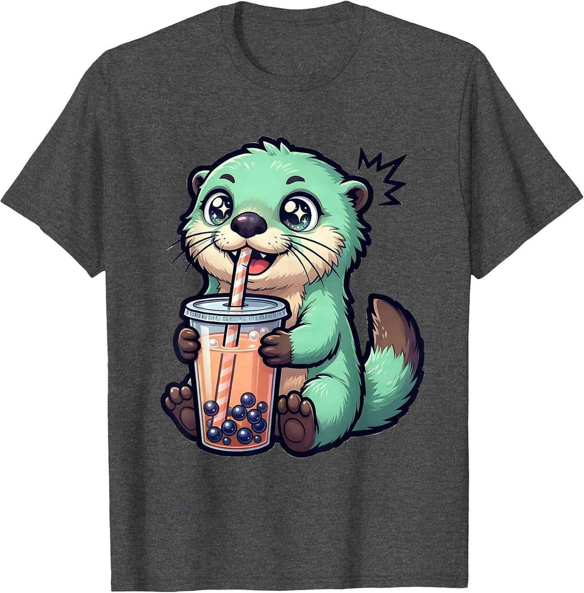 Chibi Otter Kawaii Boba Tea Bubble Tea Lover T-Shirt - Dark Heather Grey