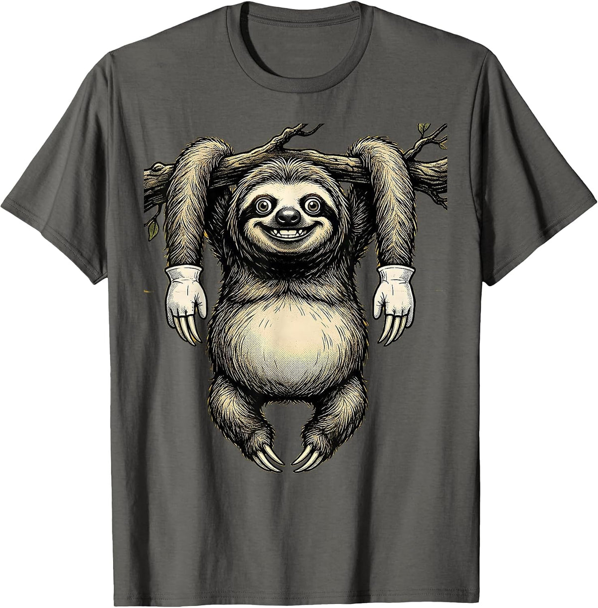 Men's Derpy Sloth Hanging Upside Down Funny Wildlife T-Shirt - Asphalt Grey