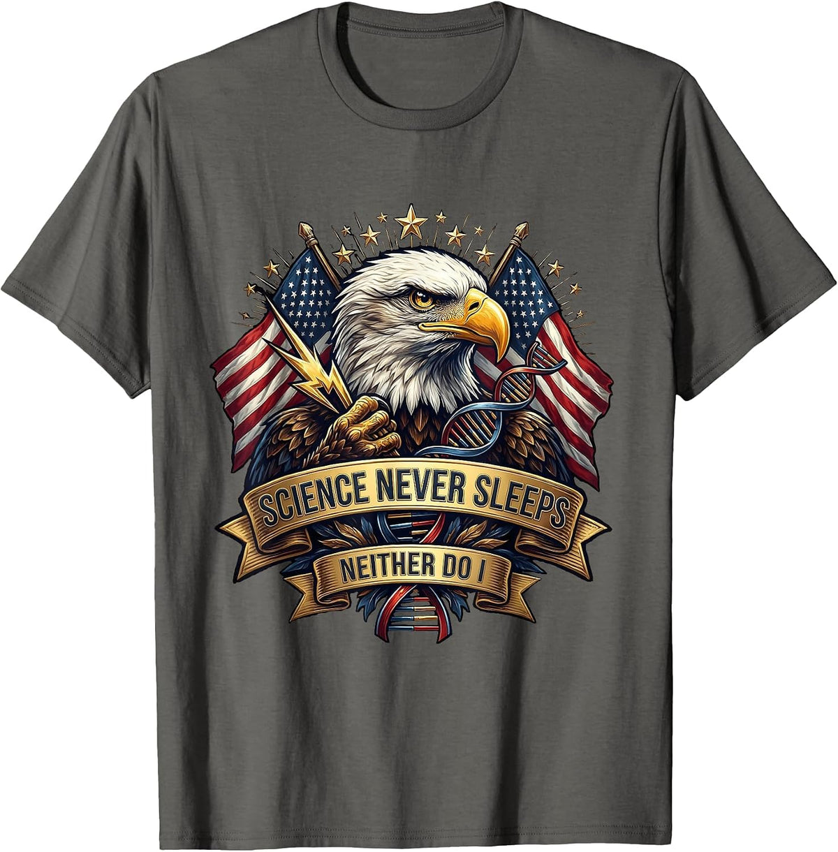 Science Never Sleeps Neither Do I Teacher Design T-Shirt - Asphalt Grey