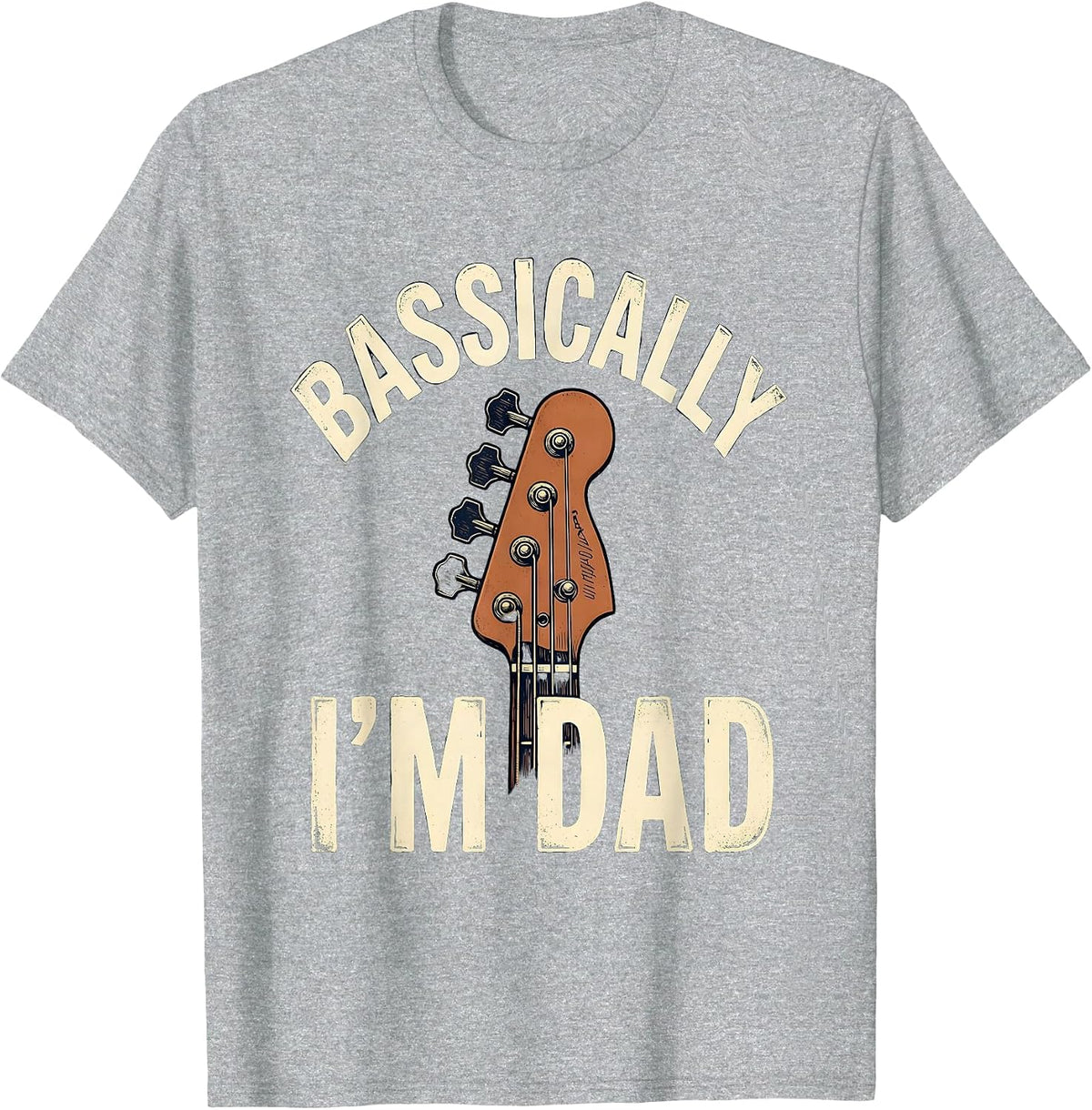 Men's Bassically I'm Dad Vintage Guitar Dad Humor Father's Day T-Shirt - Heather Grey