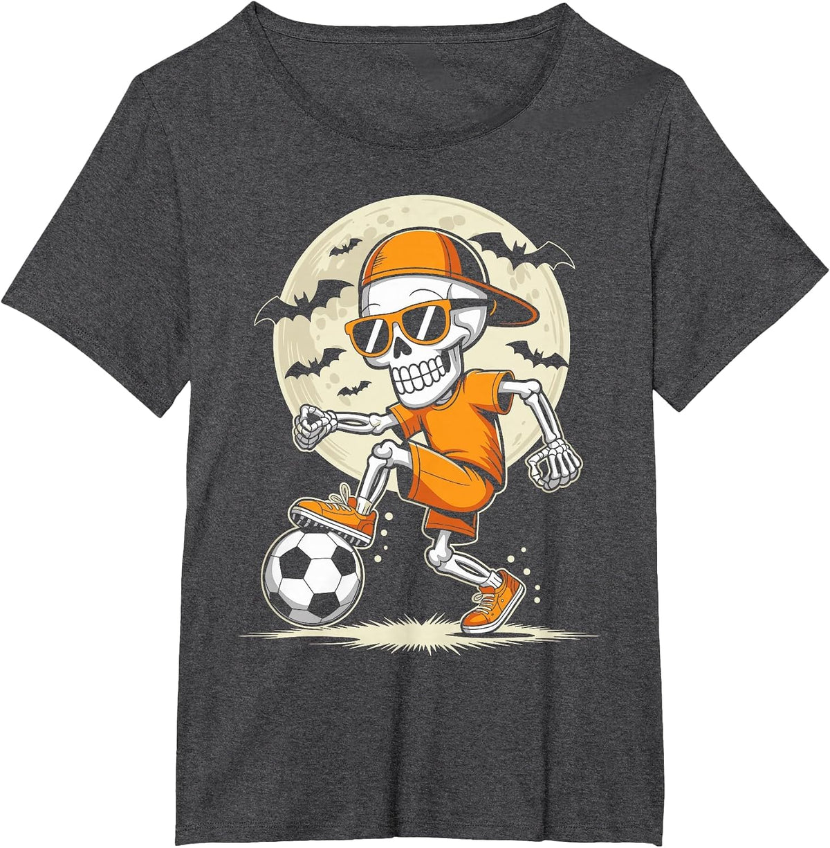 Funny Cartoon Skeleton Halloween Soccer Player Boys Kids T-Shirt - Dark Heather Grey