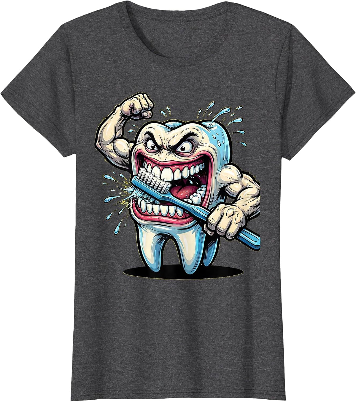 Women's Funny Tooth Brushing Its Own Teeth Graphic T-Shirt - Dark Heather Grey