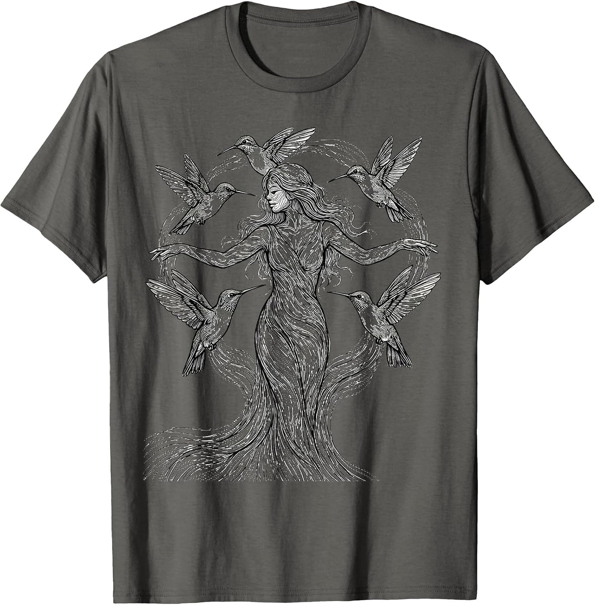 Men's Gigi Hummingbird Garden Illustration T-Shirt - Asphalt Grey