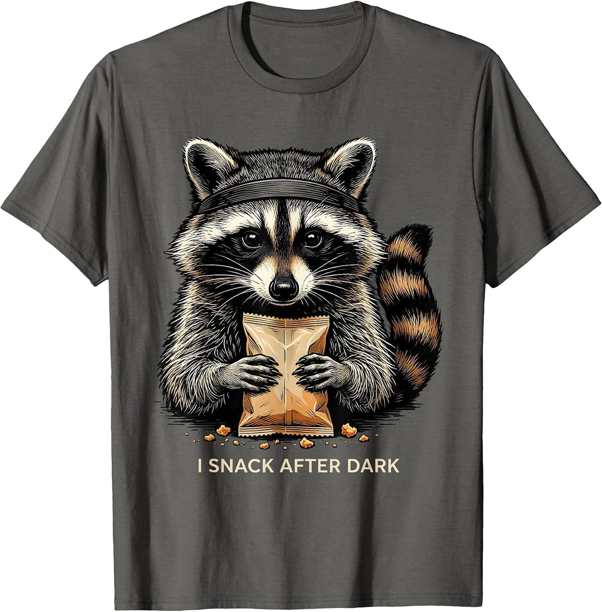 I Snack After Dark Funny Raccoon Trash Panda Meme Humor T-Shirt - Asphalt Grey