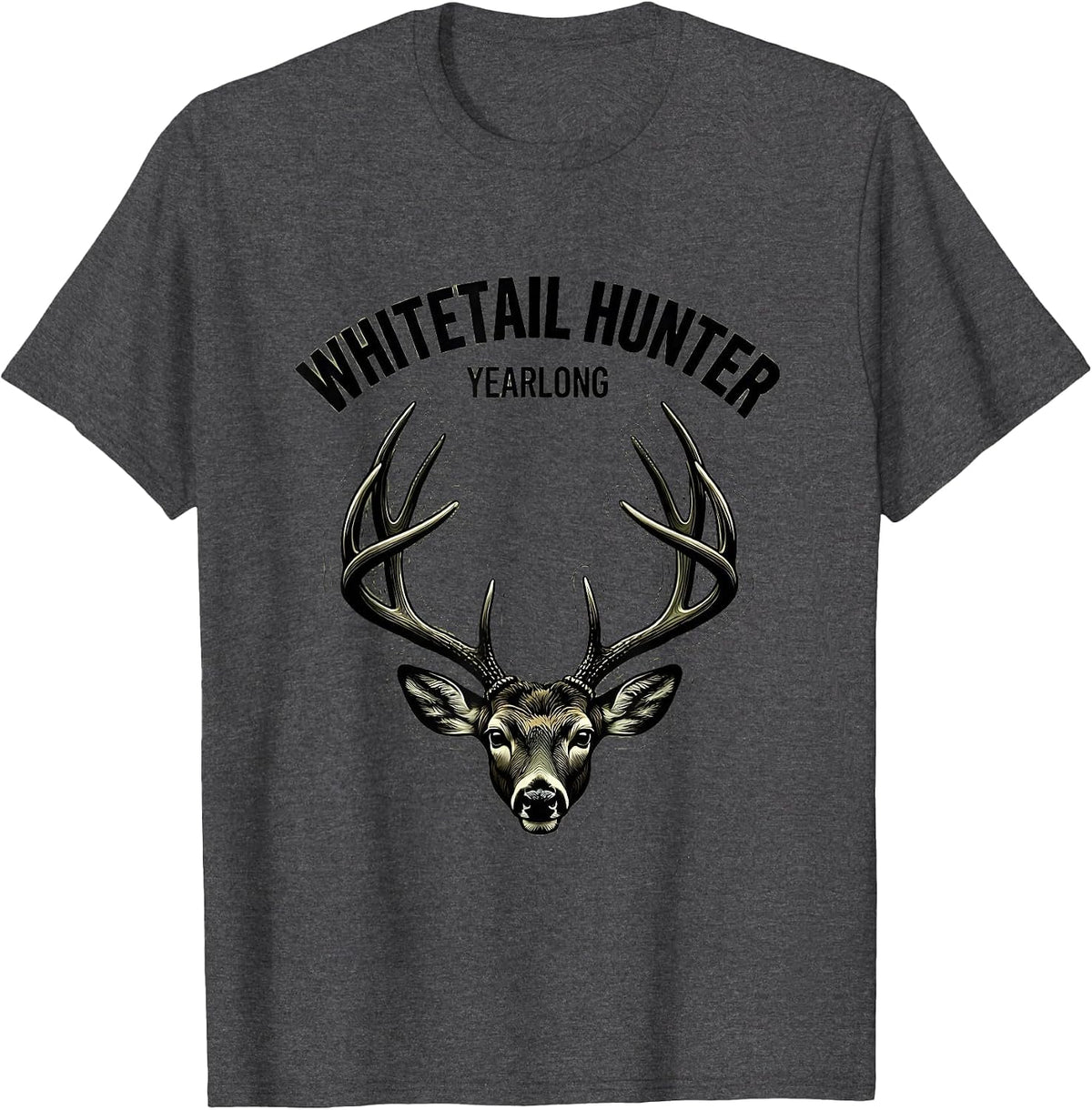Whitetail Hunter Yearlong Minimalist Antler Crown Dad T-Shirt - Dark Heather Grey