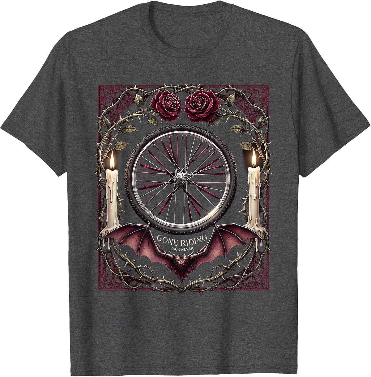 Gone Riding Back Never Mountain Bike Design T-Shirt - Dark Heather Grey