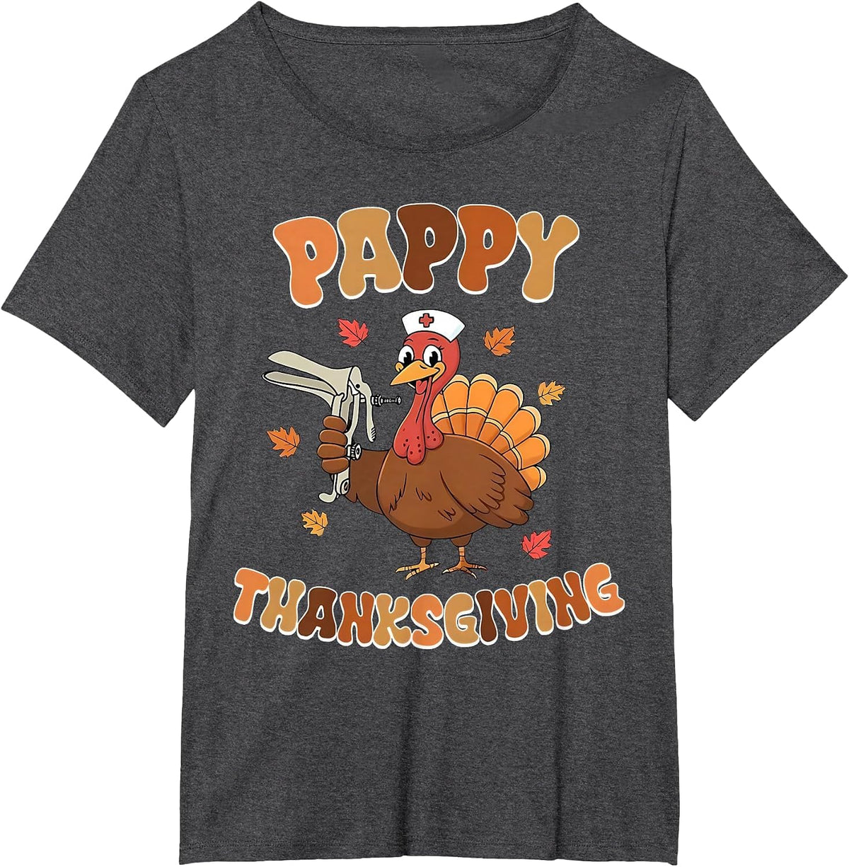 Cute Funny Turkey Nurses Pappy Thanksgiving OBGYN Speculum T-Shirt - Dark Heather Grey