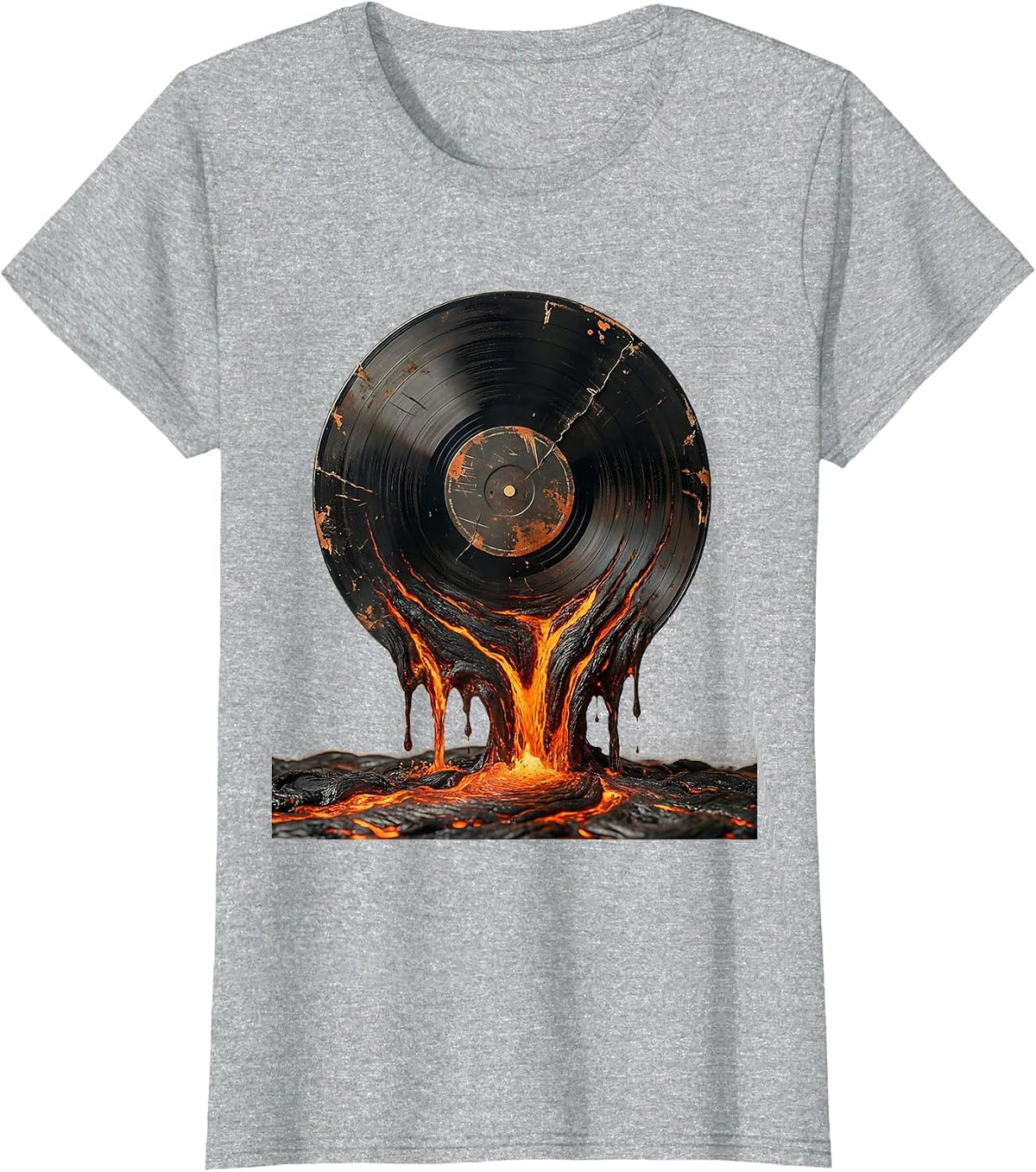 Vinyl Record Melting Lava Graphic Tee T-Shirt - Heather Grey
