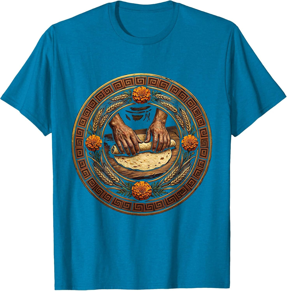 Abuela Tortilla Rolling Mexican Heritage Graphic T-Shirt - Sapphire Blue