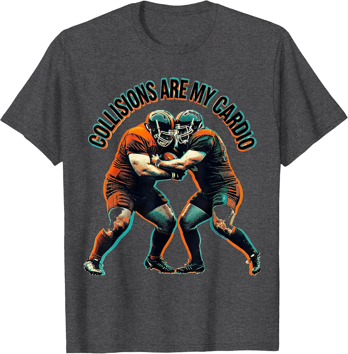 Men's Collisions Are My Cardio Rugby Design T-Shirt - Dark Heather Grey