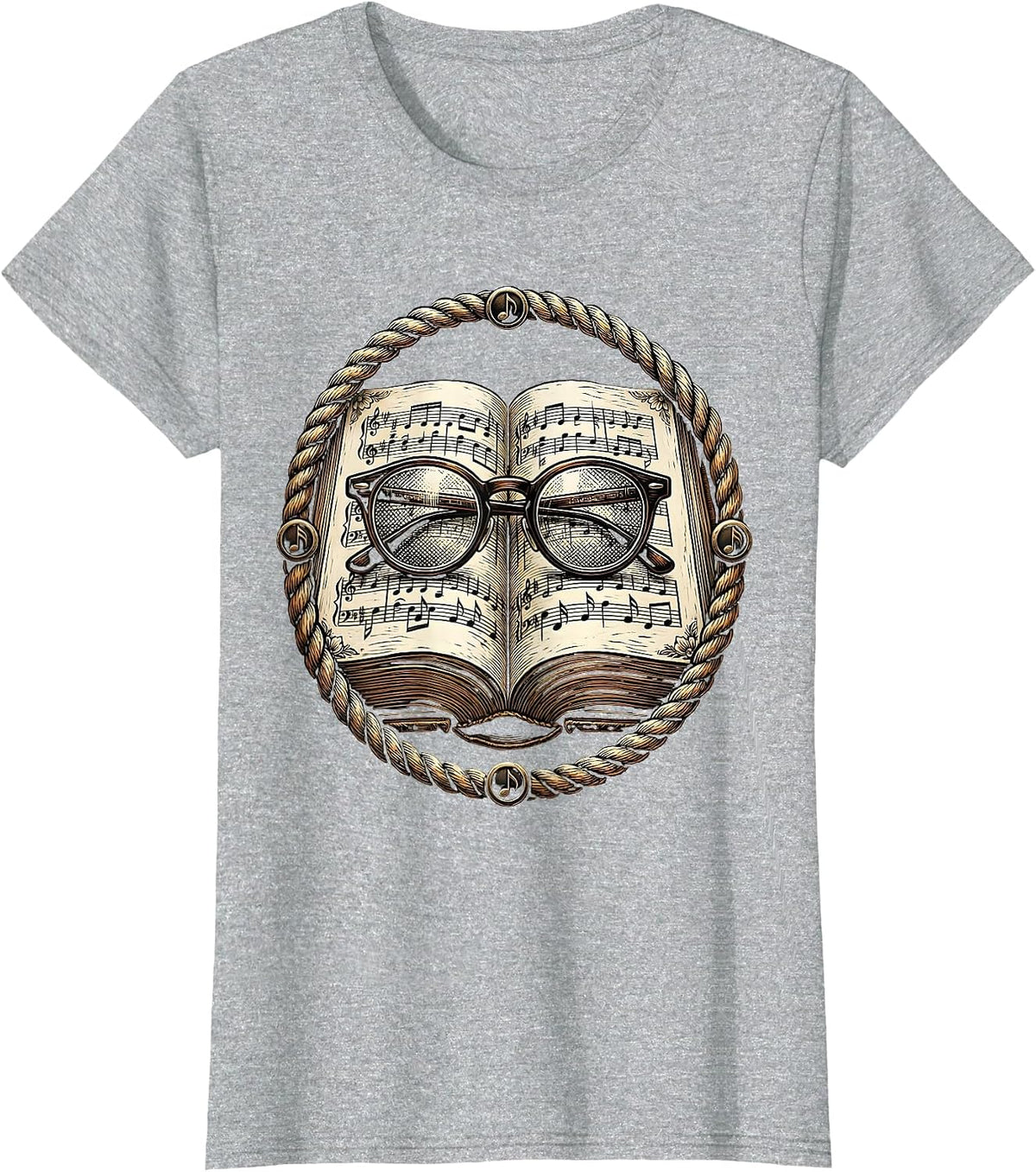 Music Teacher Glasses Songbook Illustration T-Shirt - Heather Grey