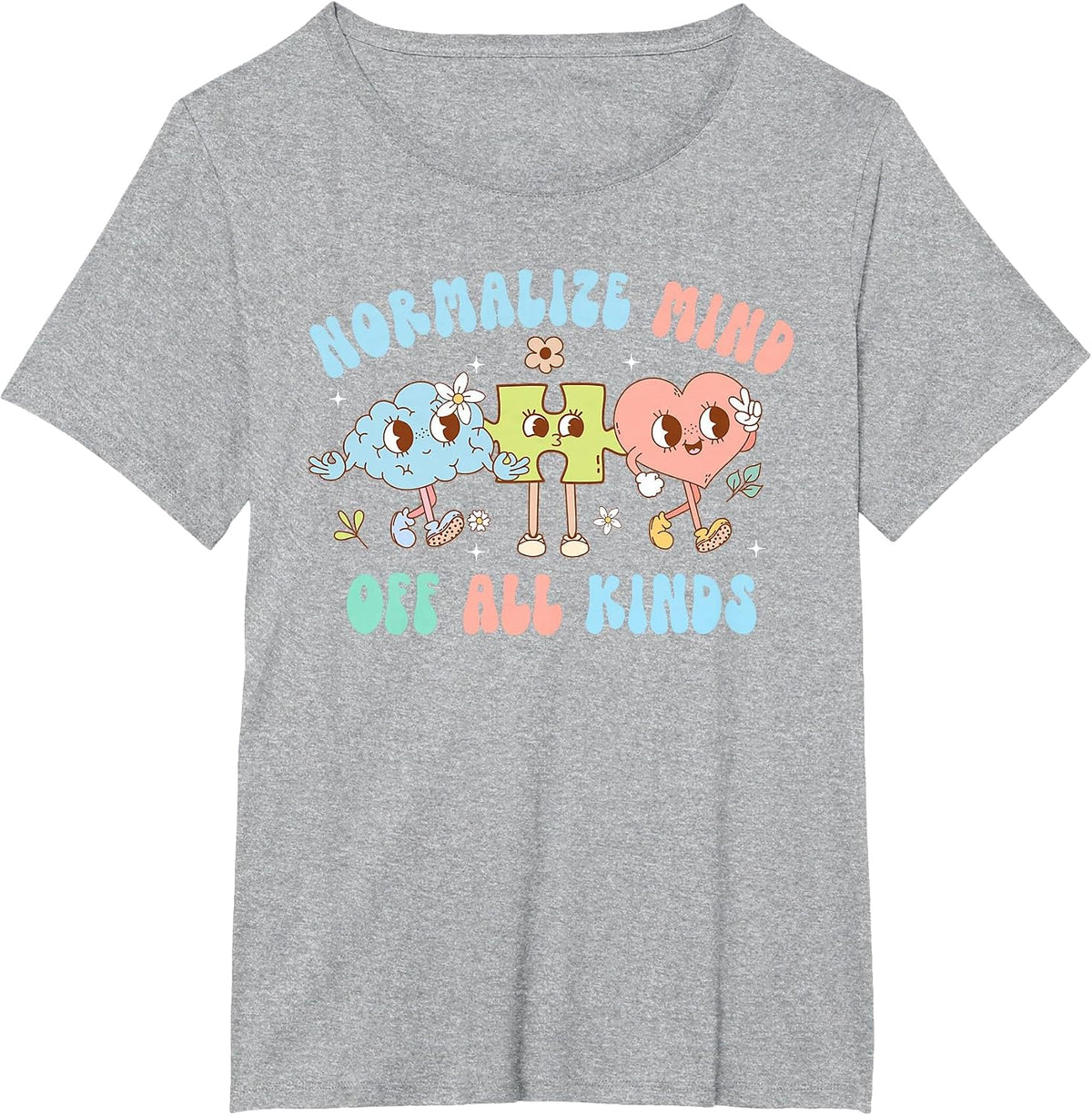 Normalize Minds of All Kinds Autism Puzzle Piece Heart Brain T-Shirt - Heather Grey