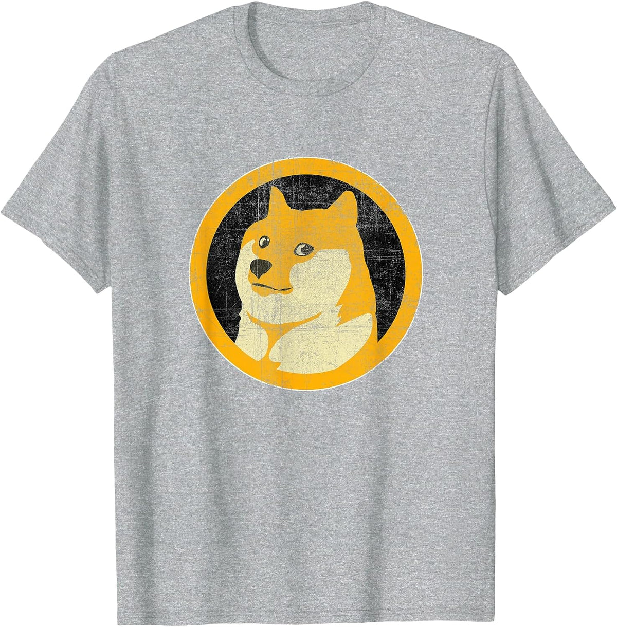 Dogecoin Doge Face Logo (Distressed) - Shiba Inu T-Shirt - Heather Grey