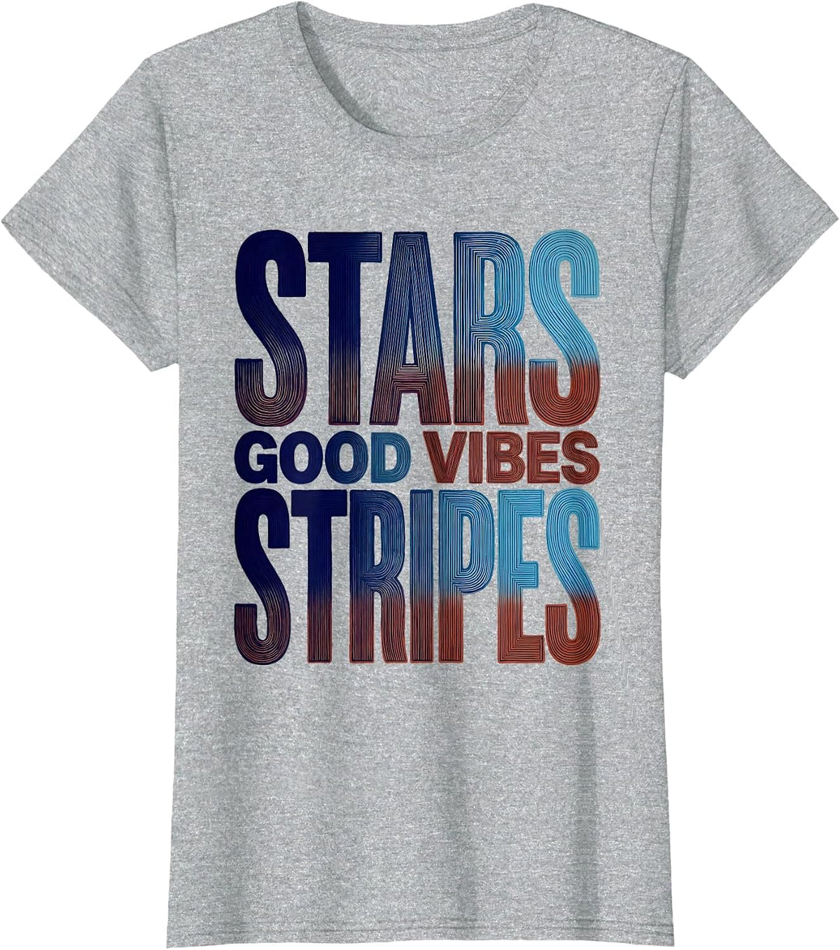 Women's Stars Stripes Good Vibes USA Patriotic Design T-Shirt - Heather Grey
