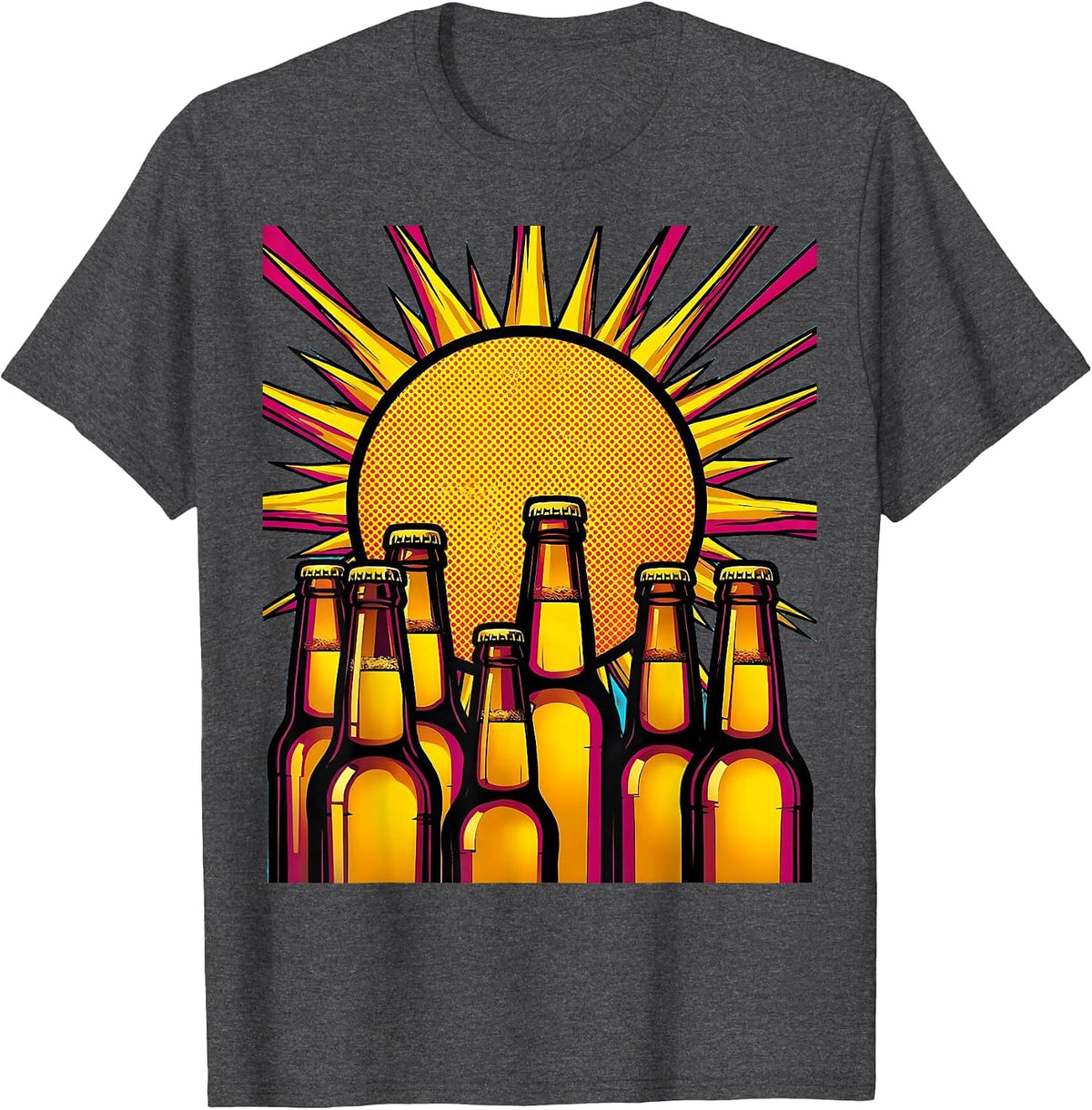 Sunset Beer Bottles Graphic Tee T-Shirt - Dark Heather Grey