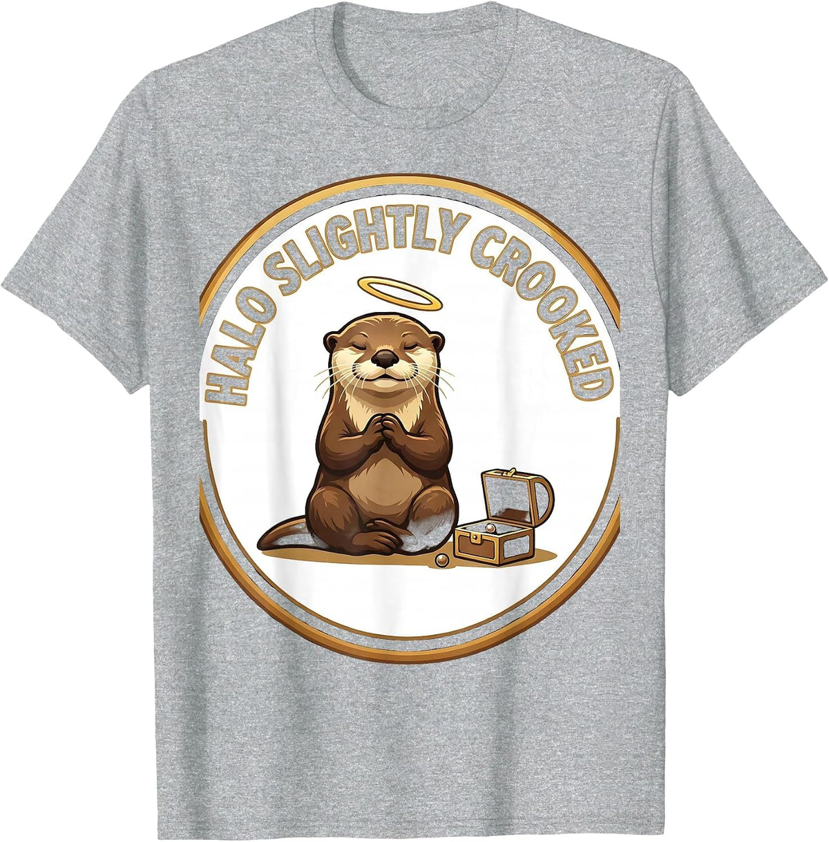 Men's Halo Slightly Crooked Funny Otter Lover Animal Humor T-Shirt - Heather Grey