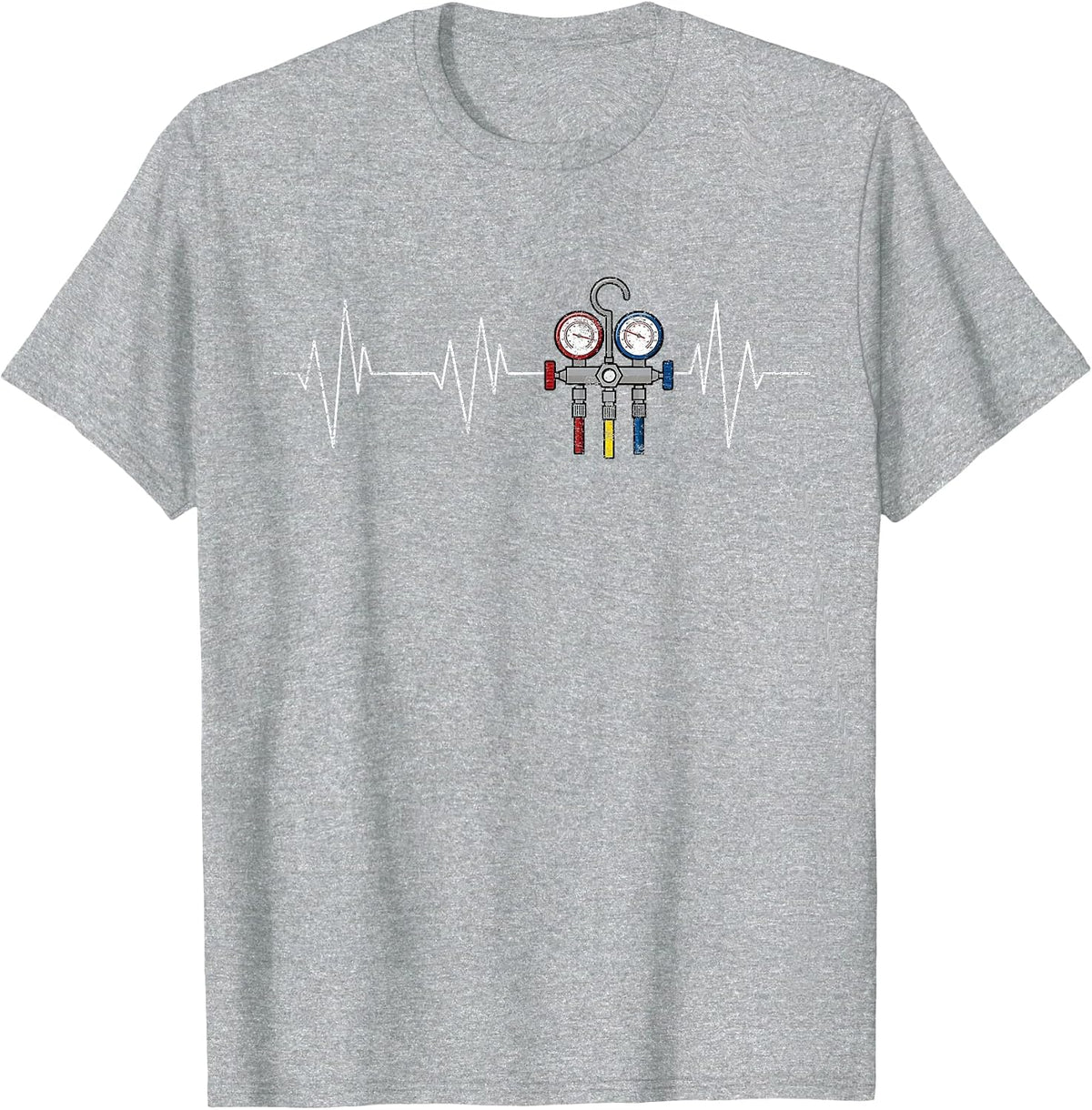 HVAC Technician EKG Heartbeat Vintage Funny HVAC Tech T-Shirt - Heather Grey