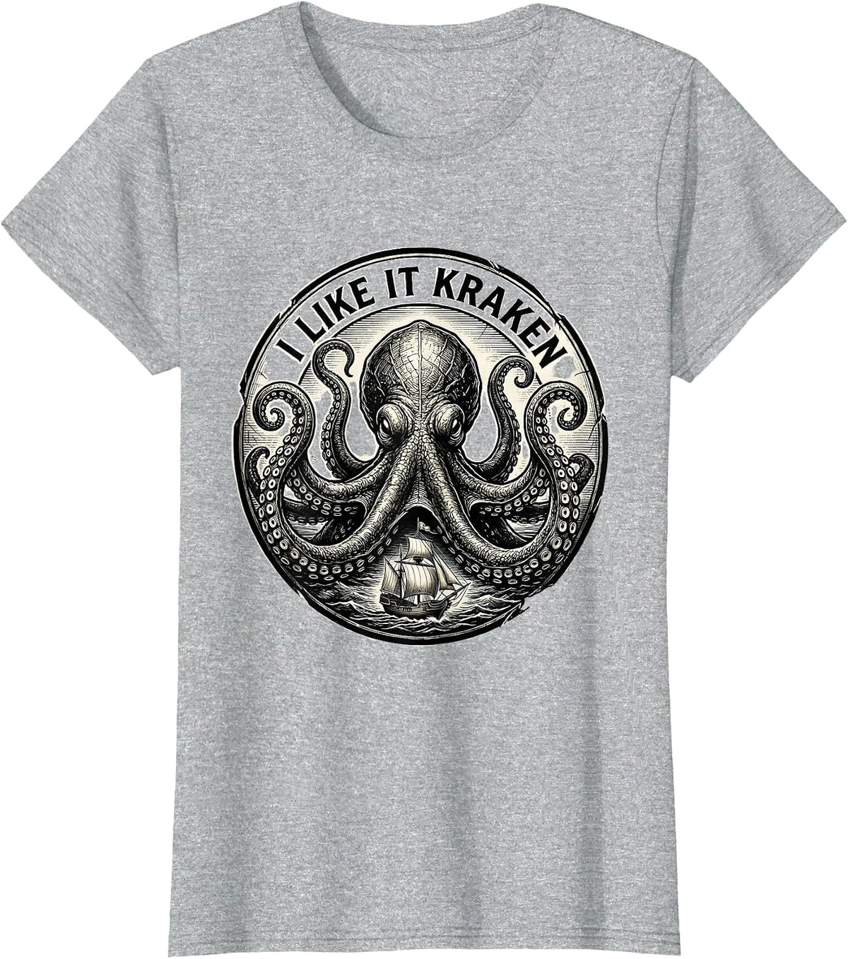 I Like It Kraken Monochromatic Vintage Octopus Kraken T-Shirt - Heather Grey