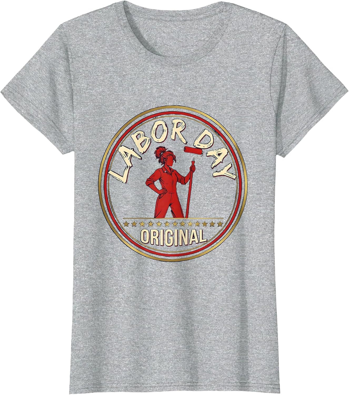 Women's Labor Day Original Patriotic Woman Messy Bun Holiday T-Shirt - Heather Grey