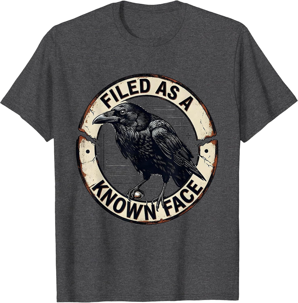 Men's Filed As A Known Face Vintage Crow Dark Humor Gothic Bird T-Shirt - Dark Heather Grey