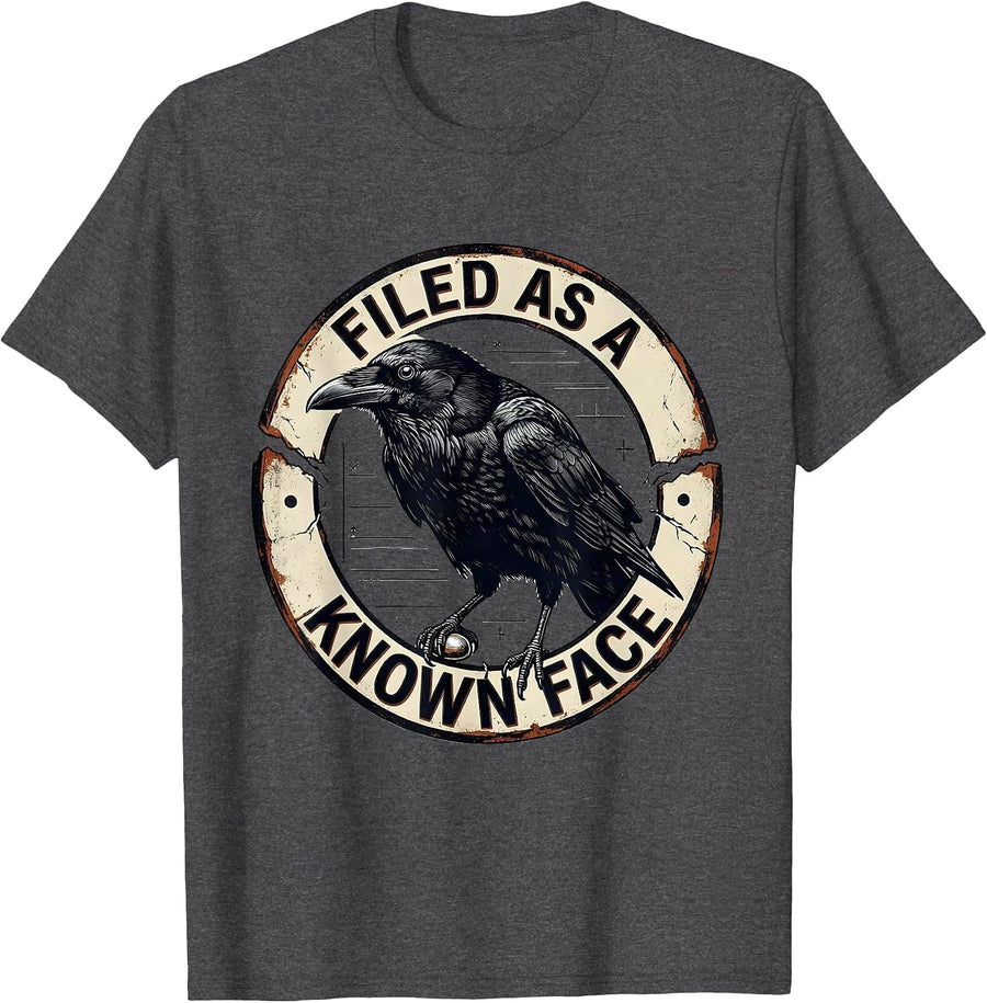 Men's Filed As A Known Face Vintage Crow Dark Humor Gothic Bird T-Shirt - Dark Heather Grey