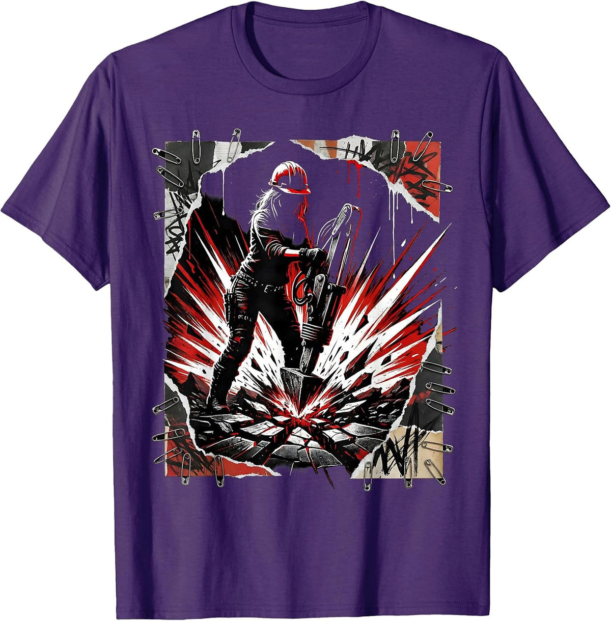 Hard Hat Jackhammer Operator Graphic Tee T-Shirt - Purple