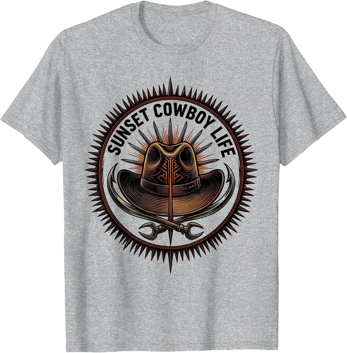 Men's Sunset Cowboy Life Western Graphic Design T-Shirt - Heather Grey