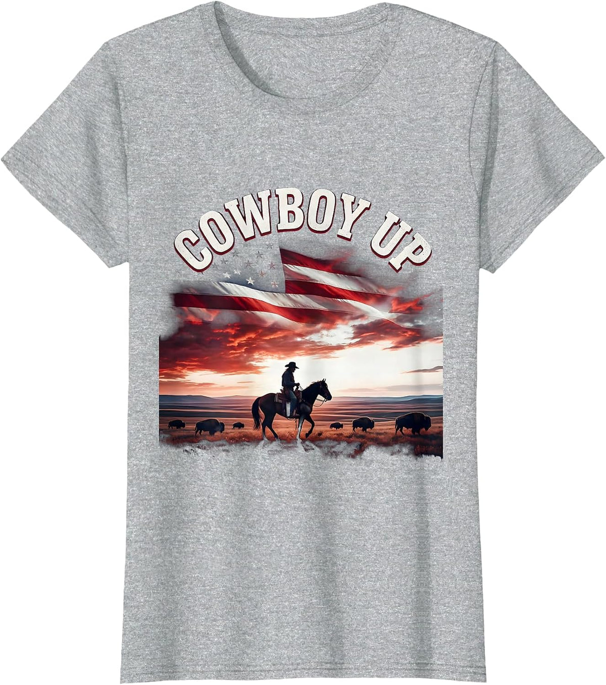 Cowboy Up Rodeo Graphic Design T-Shirt - Heather Grey