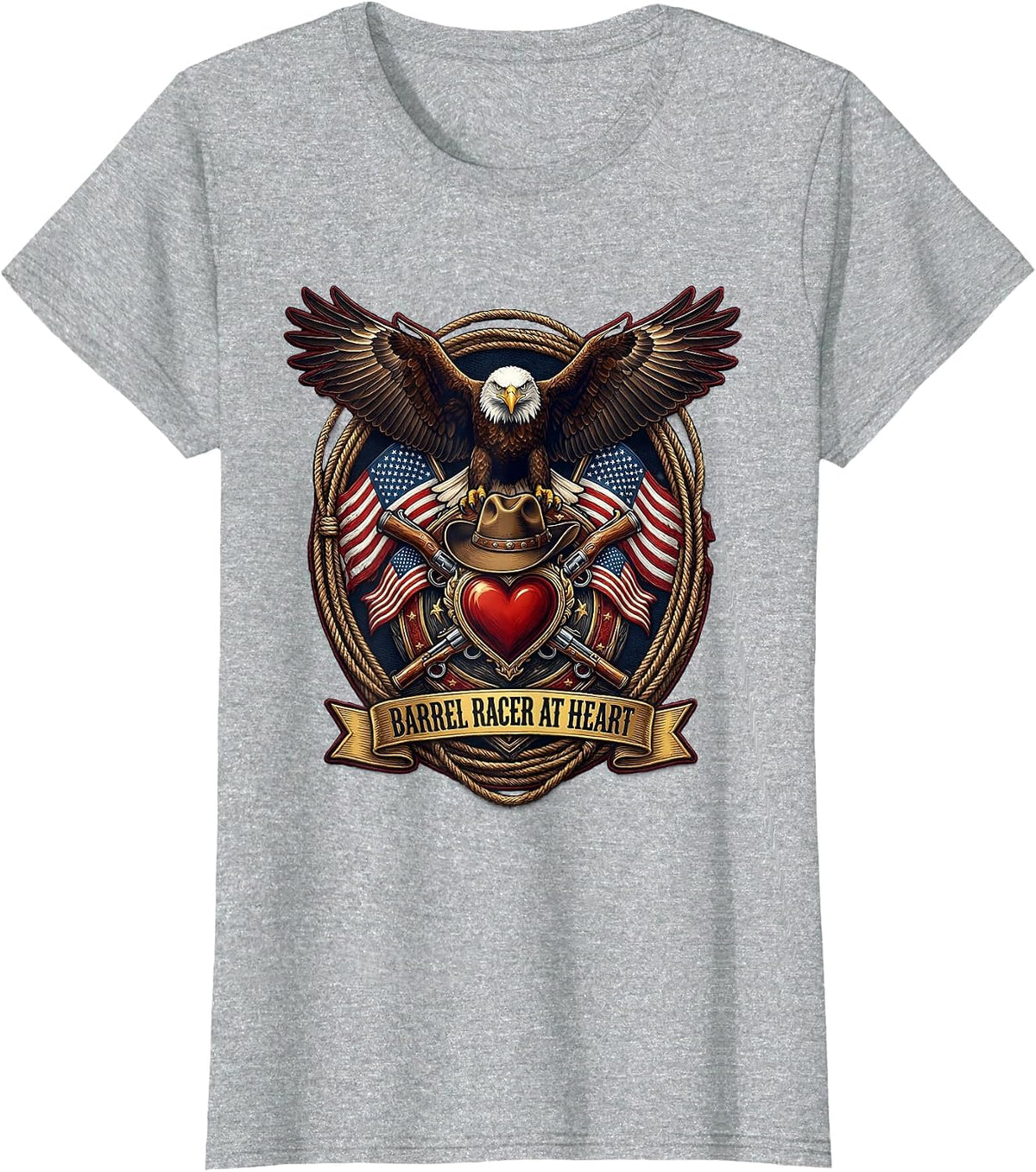 Barrel Racer At Heart Rodeo Design T-Shirt - Heather Grey