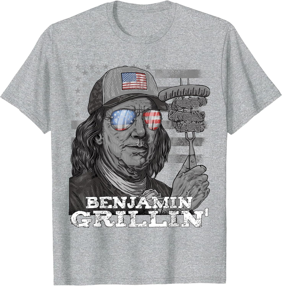 Benjamin Grilling Ben Franklin 4th of July USA BBQ Men T-Shirt - Heather Grey