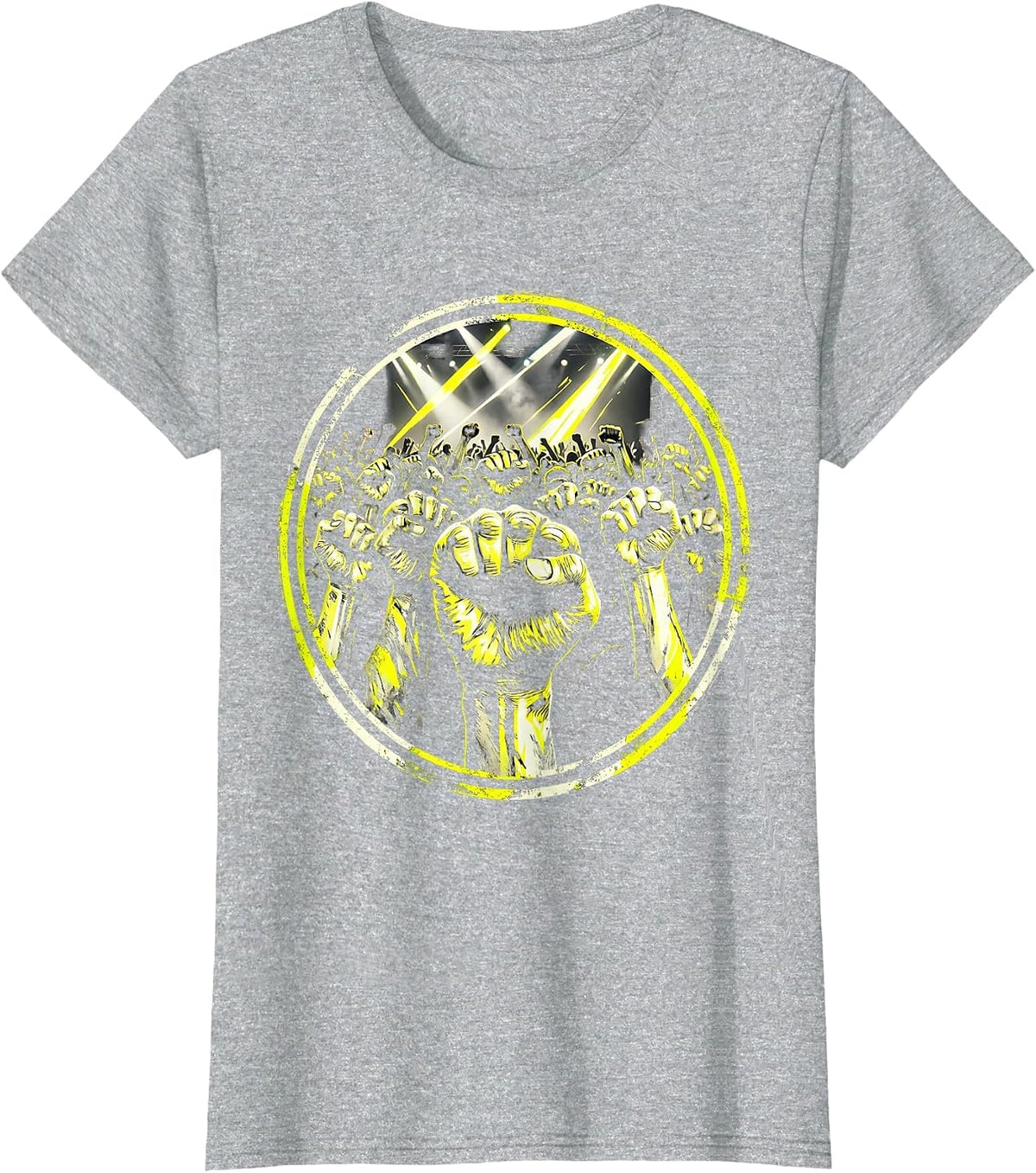 Punk Band Raised Fists Stage Lights Crowd Art T-Shirt - Heather Grey
