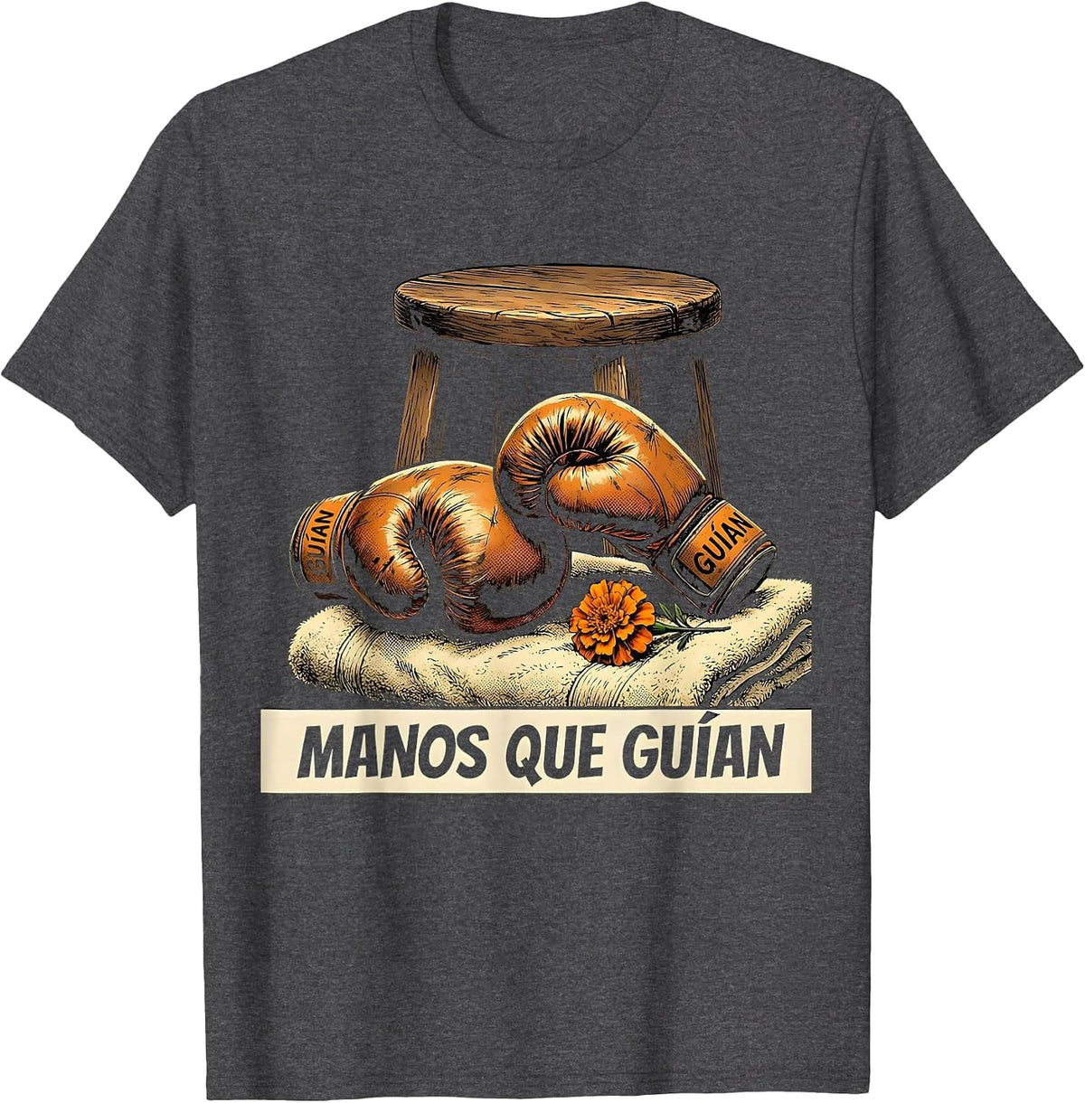 Men's Manos Que Guían Comic Book Día de los Muertos Boxing T-Shirt - Dark Heather Grey