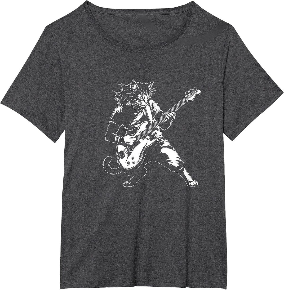 Funny Cat Playing Bass Guitar Rock Music Lover Musician T-Shirt - Dark Heather Grey