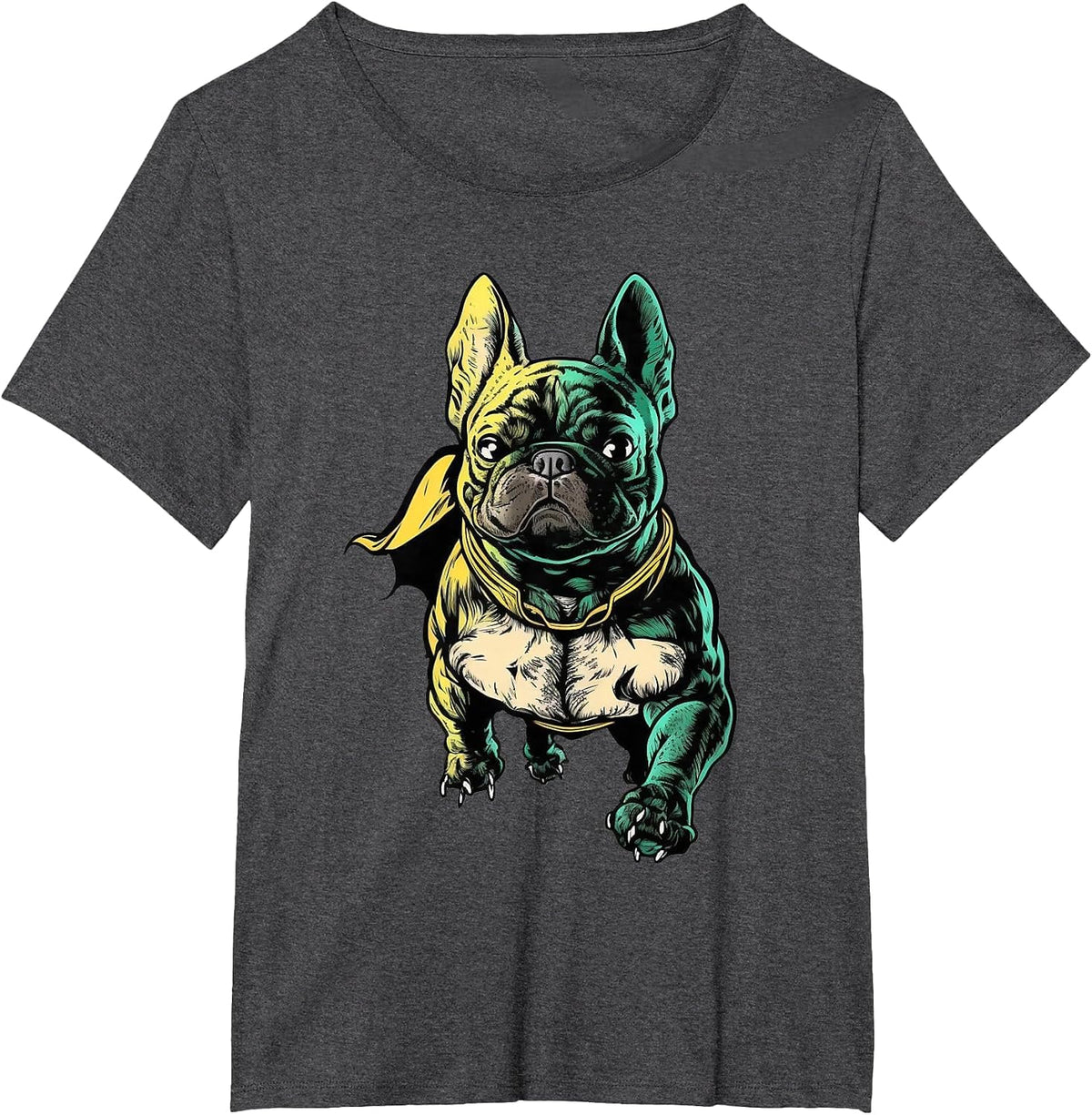Superhero French Bulldog Red Cape Super Hero Dog T-Shirt - Dark Heather Grey