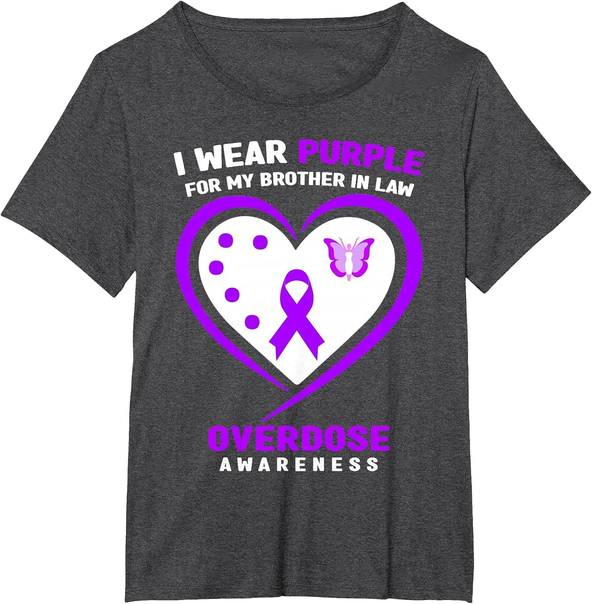 I Wear Purple for My Brother in Law Overdose Awareness T-Shirt - Dark Heather Grey