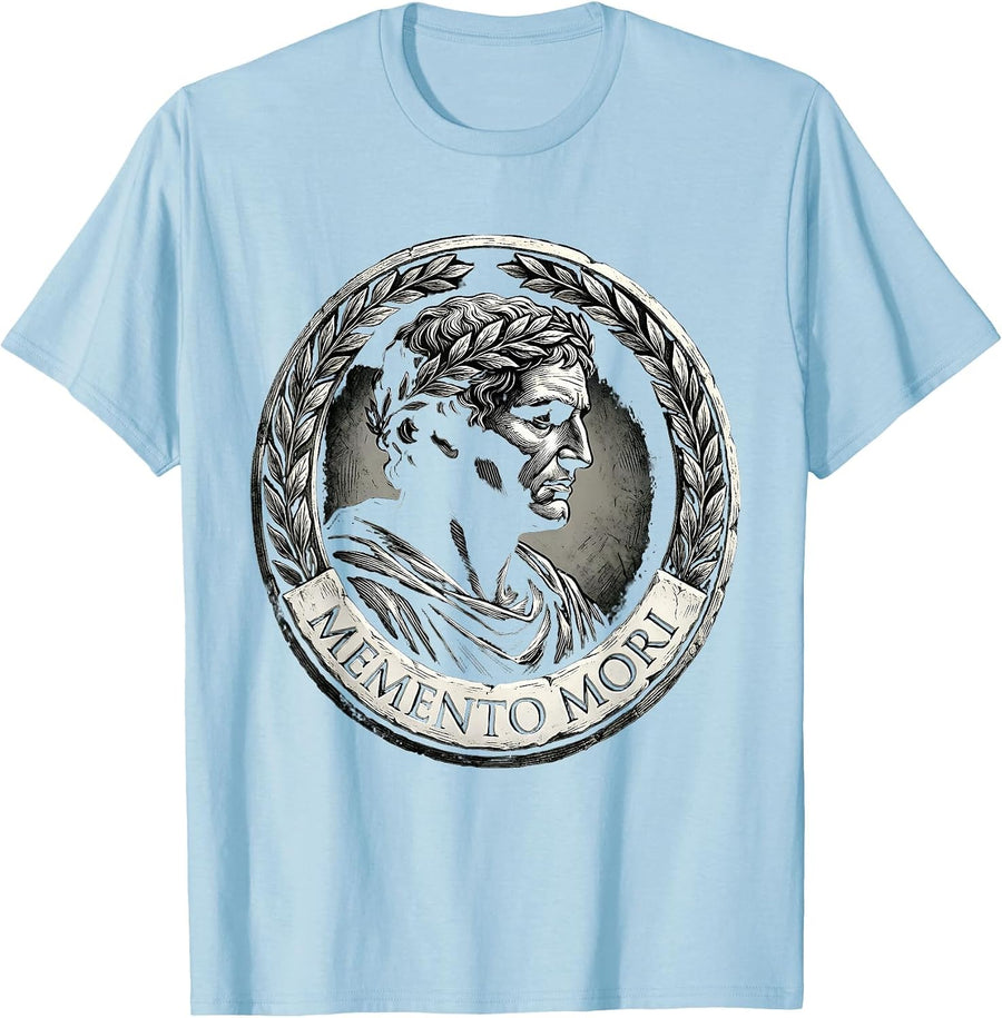 Men's Memento Mori Stoic Philosophy Marcus Aurelius Quote T-Shirt - Baby Blue
