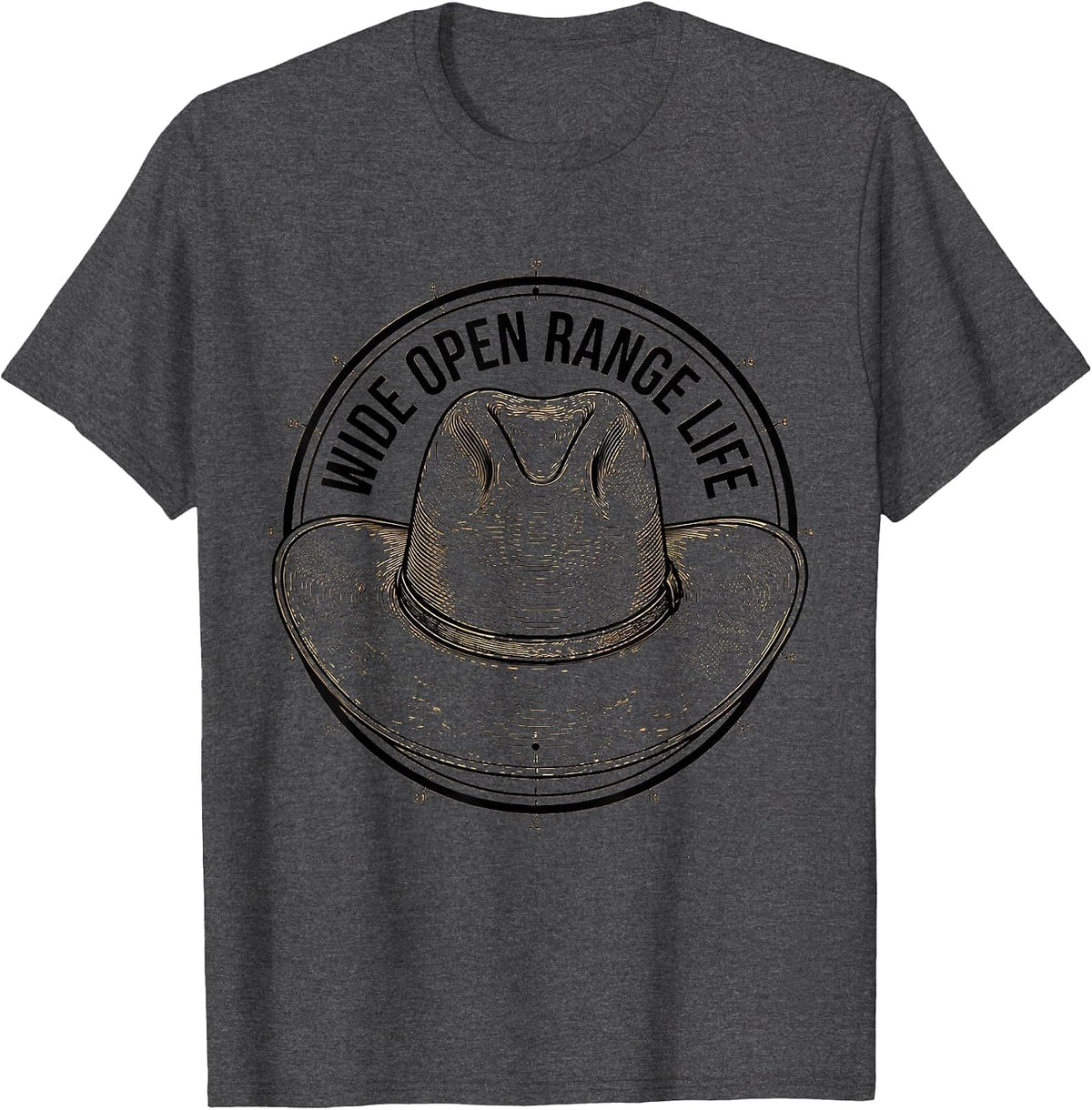Wide Open Range Life Cowboy Design T-Shirt - Dark Heather Grey