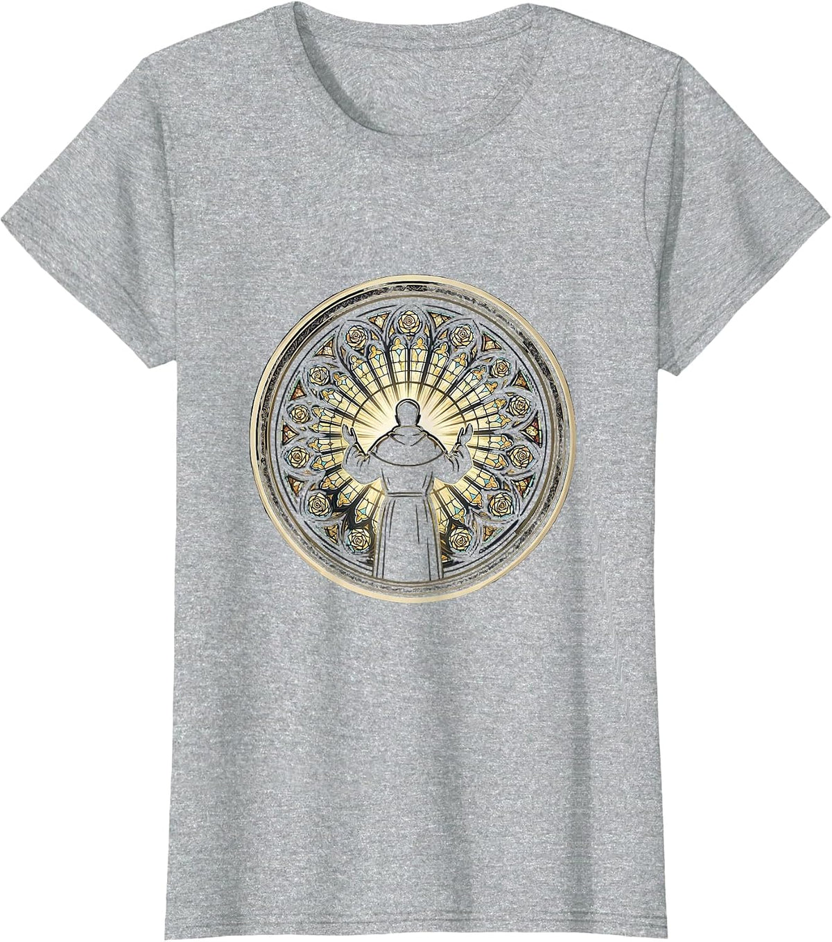 Robed Figure Stained Glass Window Illustration T-Shirt - Heather Grey